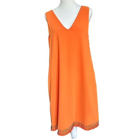Emporio Armani Bugle-Beaded Sleeveless Silk-cady A-Line Dress Orange